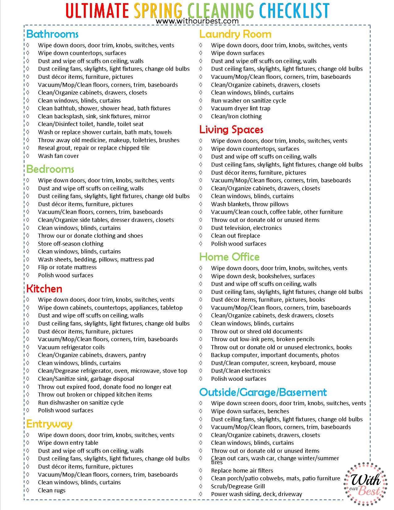 free spring cleaning checklist printable